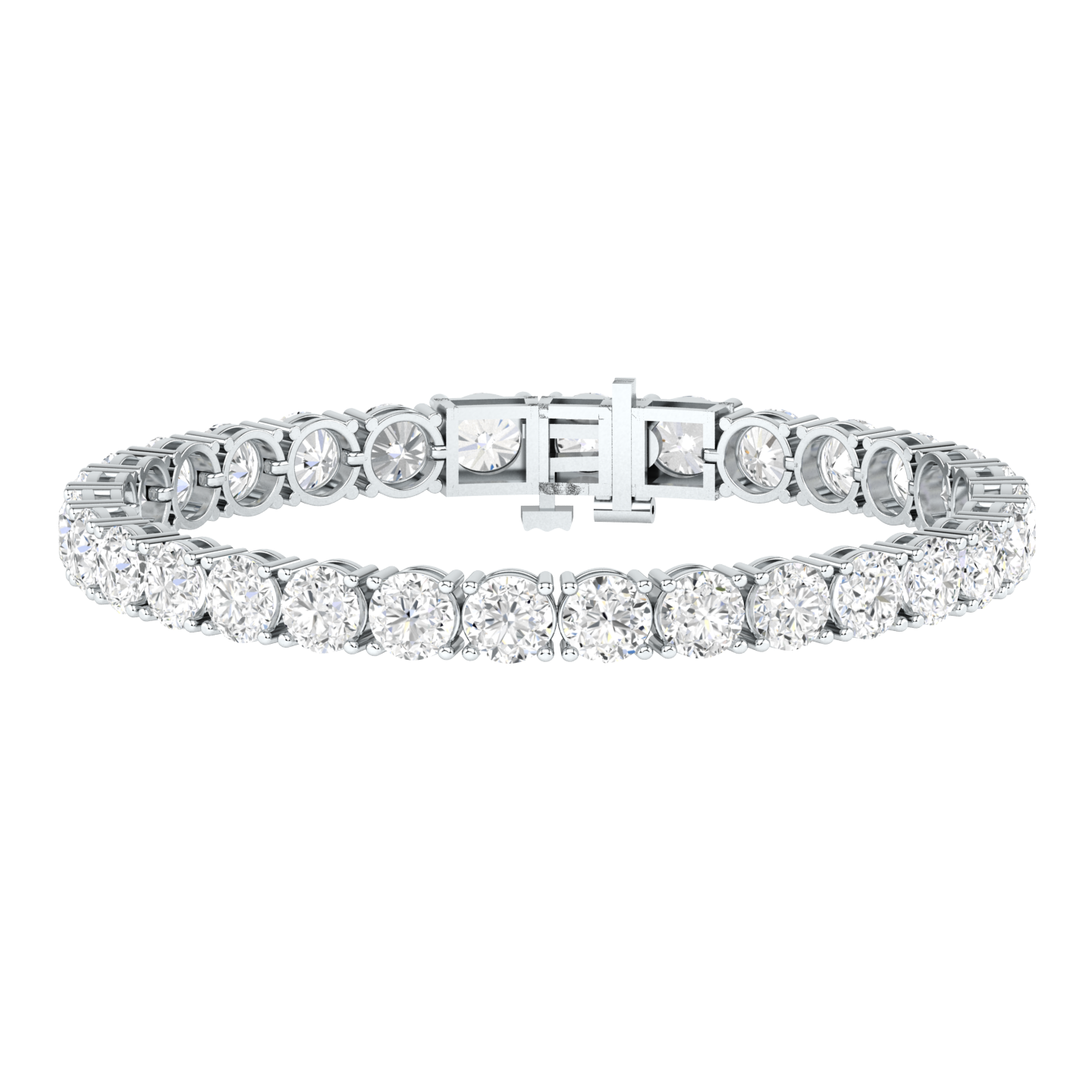 platinum or white gold classic tennis line bracelet with big round brilliant cut ethical & sustainable lab grown diamonds set using prongs