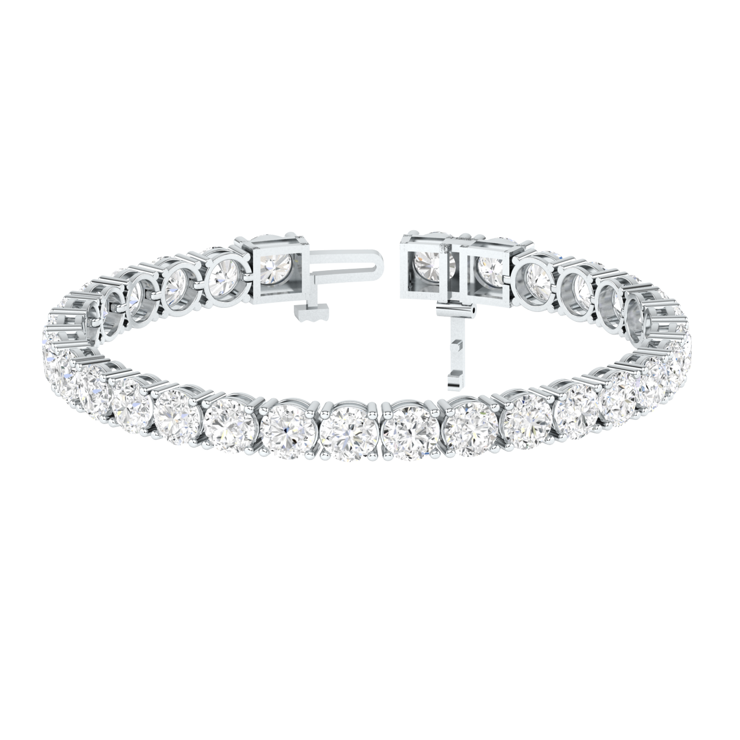 platinum or white gold classic tennis line bracelet with big round brilliant cut ethical & sustainable lab grown diamonds set using prongs