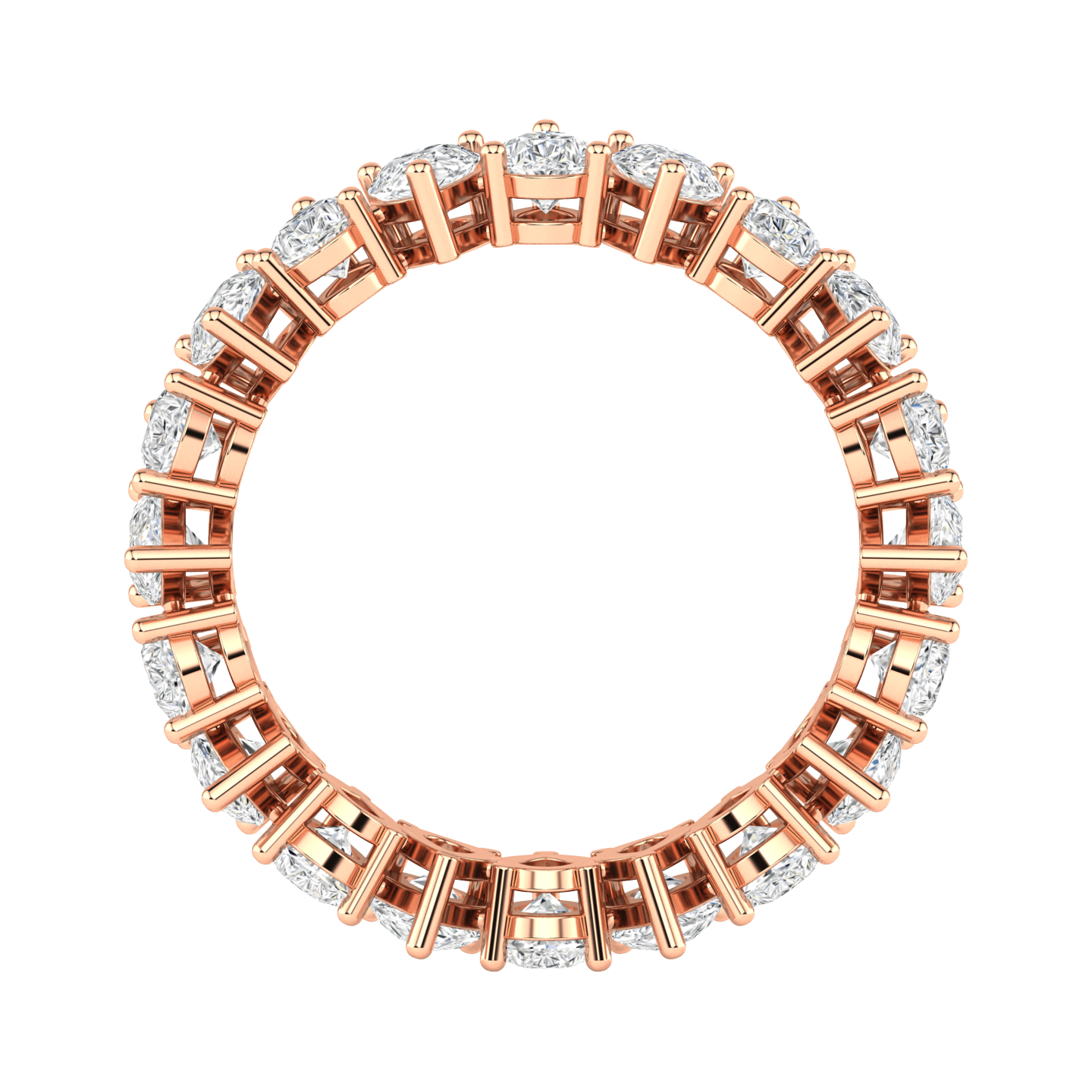 Flat view of a rose gold full set eternity ring with pear cut lab grown diamonds