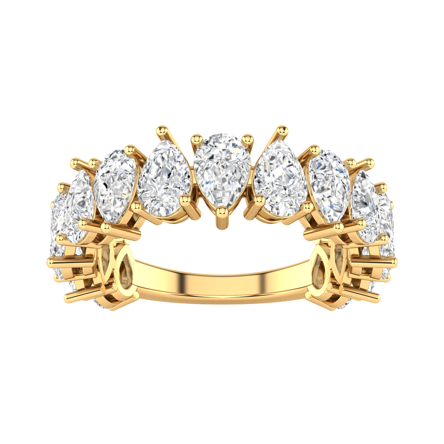 Gold half set eternity ring with pear shaped diamonds