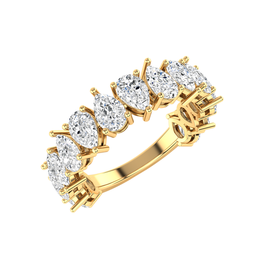 Gold half eternity ring with pear shaped diamonds