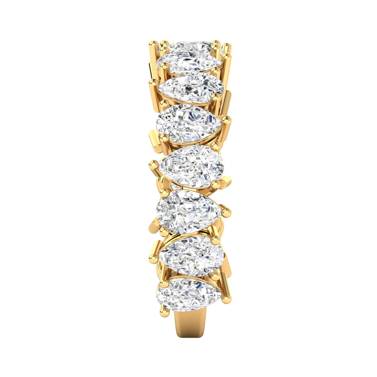 Gold half eternity ring ring with pear shaped diamonds