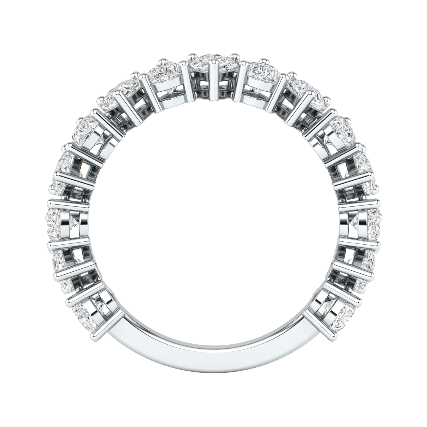 Flat view of a platinum white gold lab grown diamond half set eternity band