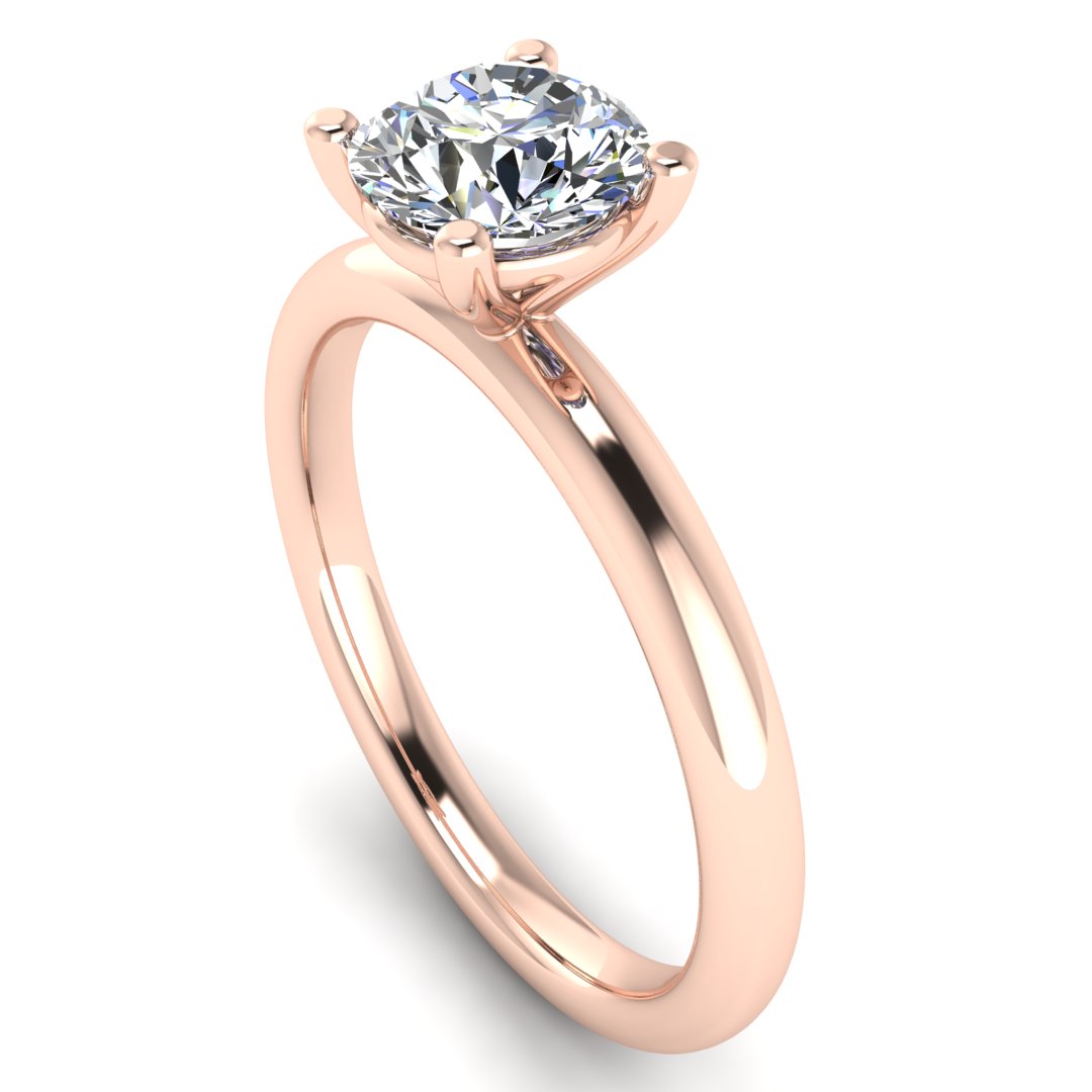 Angled view of the Bella lab grown diamond engagement ring in rose gold with a round brilliant centre ethical diamond