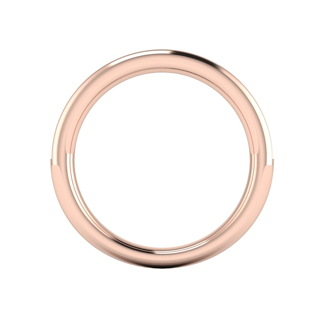 flat view of a rose gold lab grown diamond channel set wedding band with princess cut lab grown diamonds