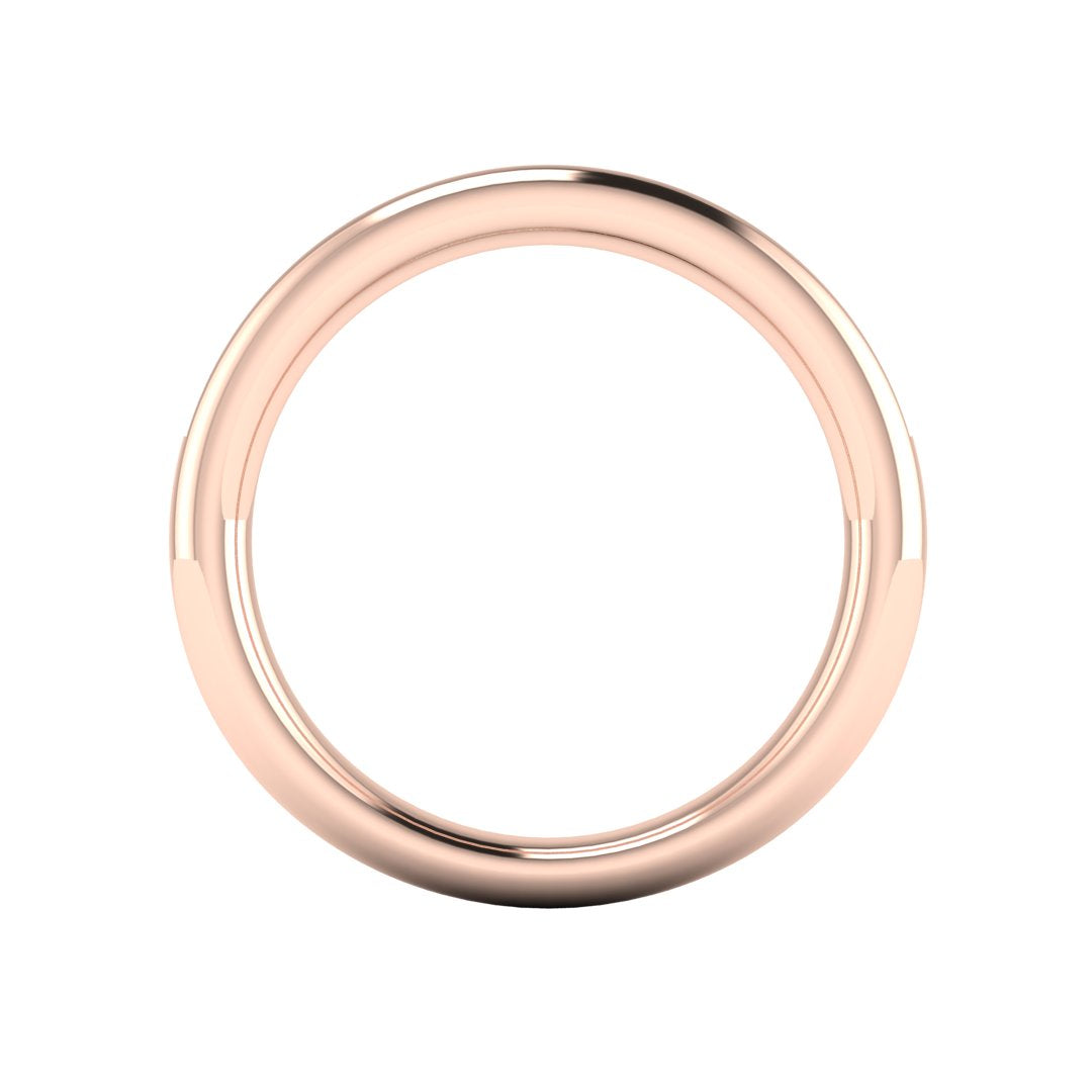 flat view of a rose gold wedding band with princess and baguette lab-grown diamond in a channel set design