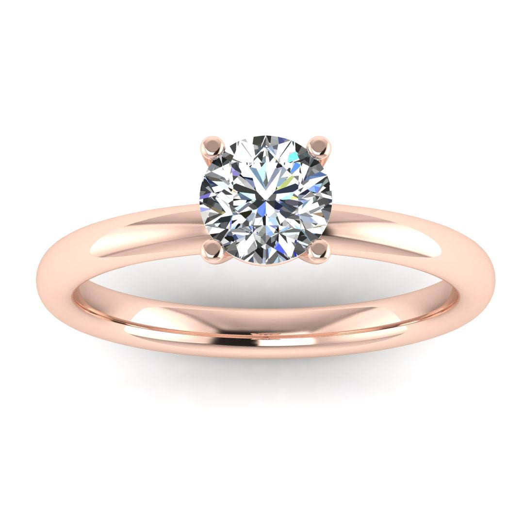 Front view of the Bella lab grown diamond engagement ring in rose gold with a round brilliant centre ethical diamond