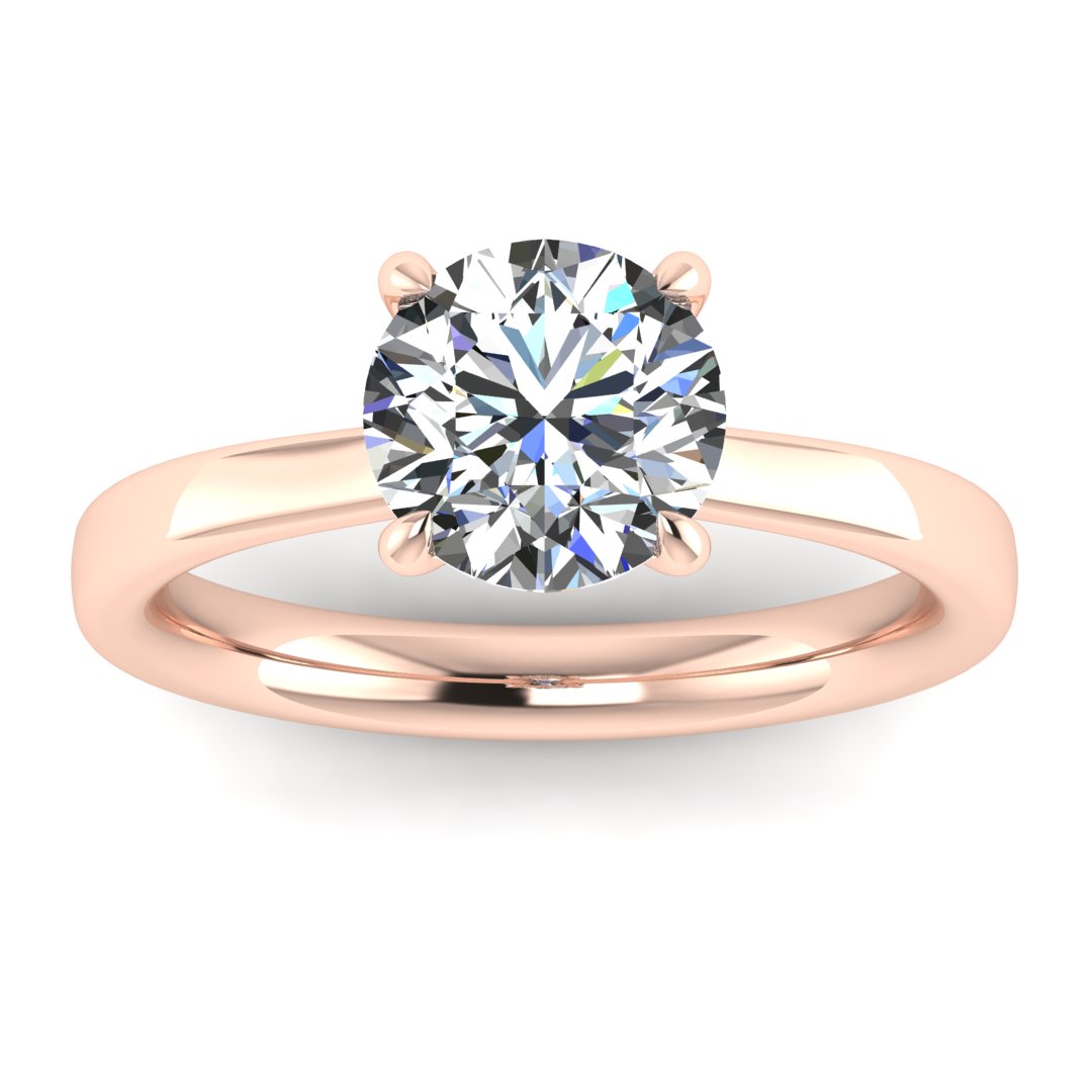Front view of Helan round brilliant engagement ring with a secret hidden halo in rose gold