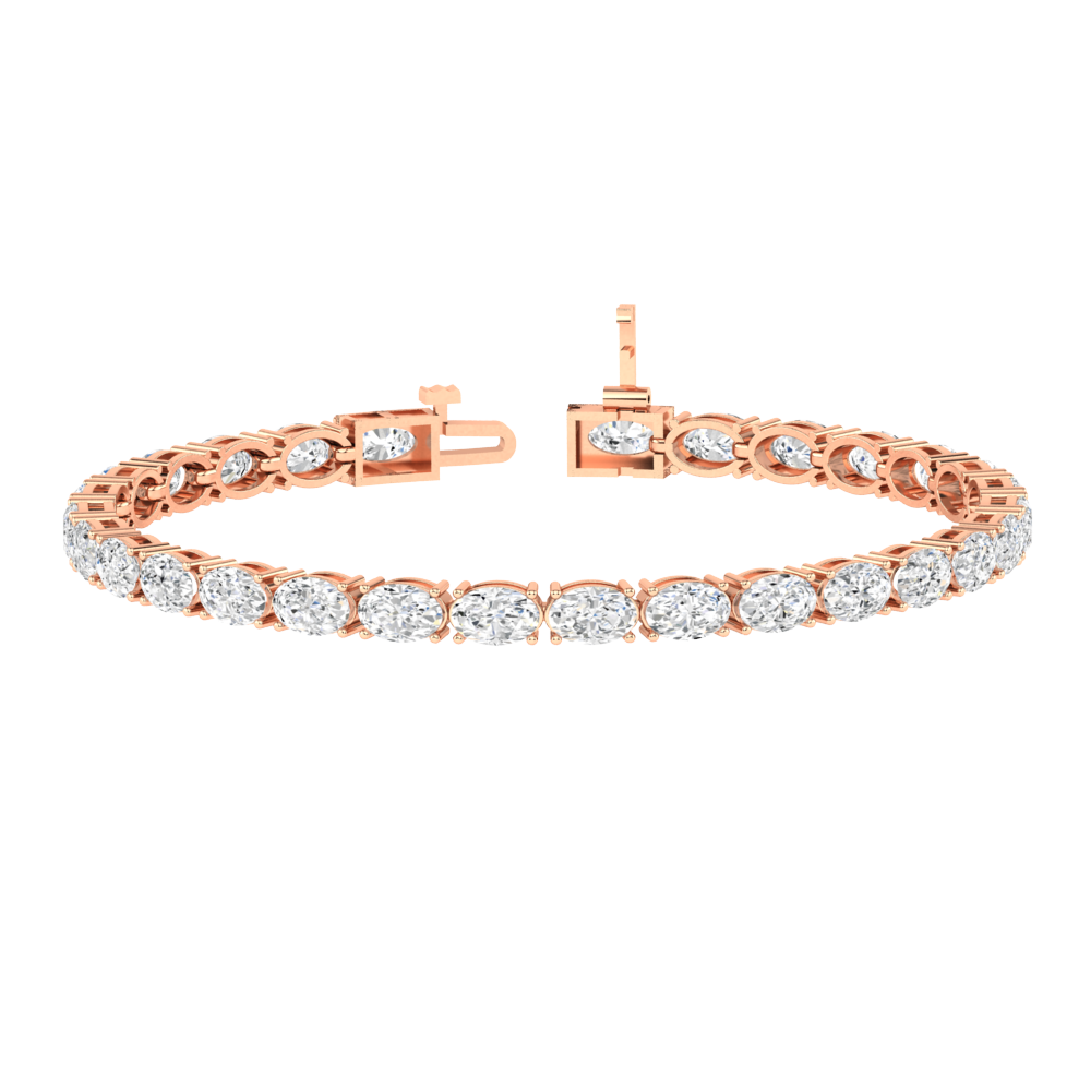 rose gold tennis line bracelet with oval cut ethical & sustainable lab grown diamonds set horizontally using prongs