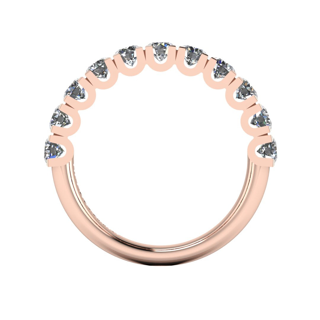 flat view of a rose gold wedding band or half eternity ring which is scallop set with round brilliant lab-grown diamond
