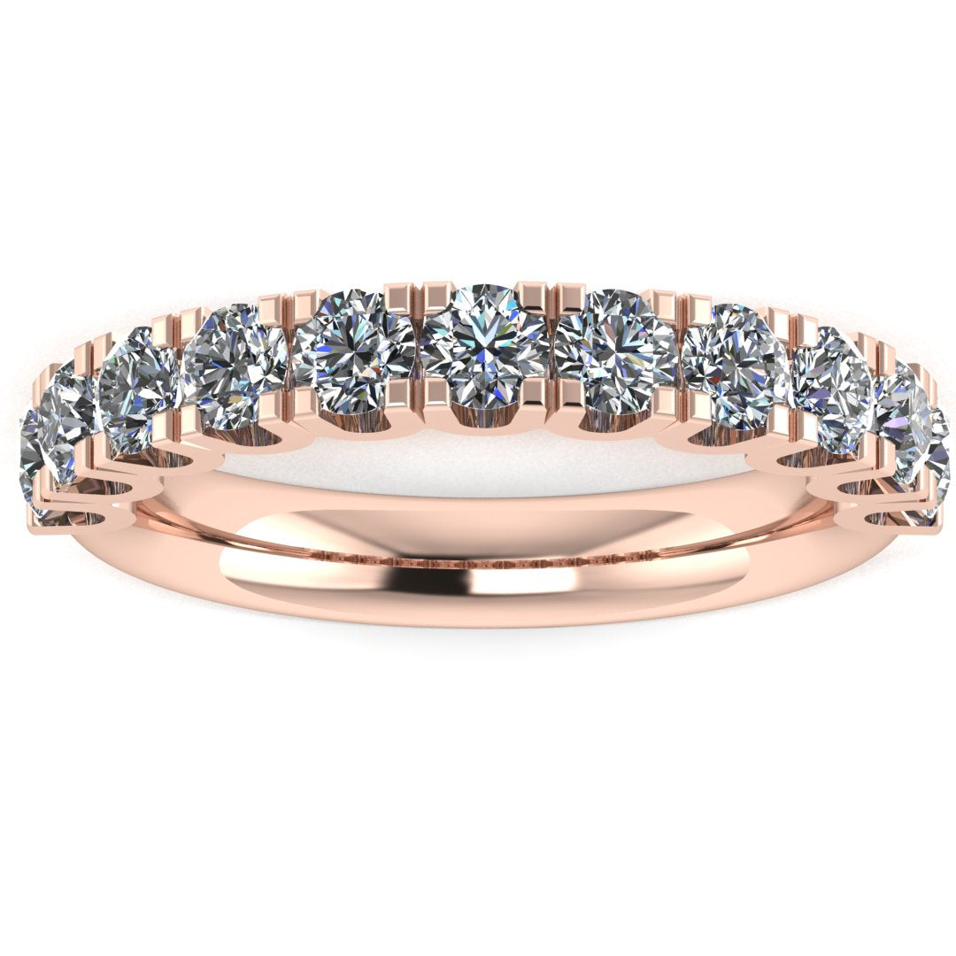 front view of a rose gold wedding band or half eternity ring which is scallop set with round brilliant lab-grown diamond