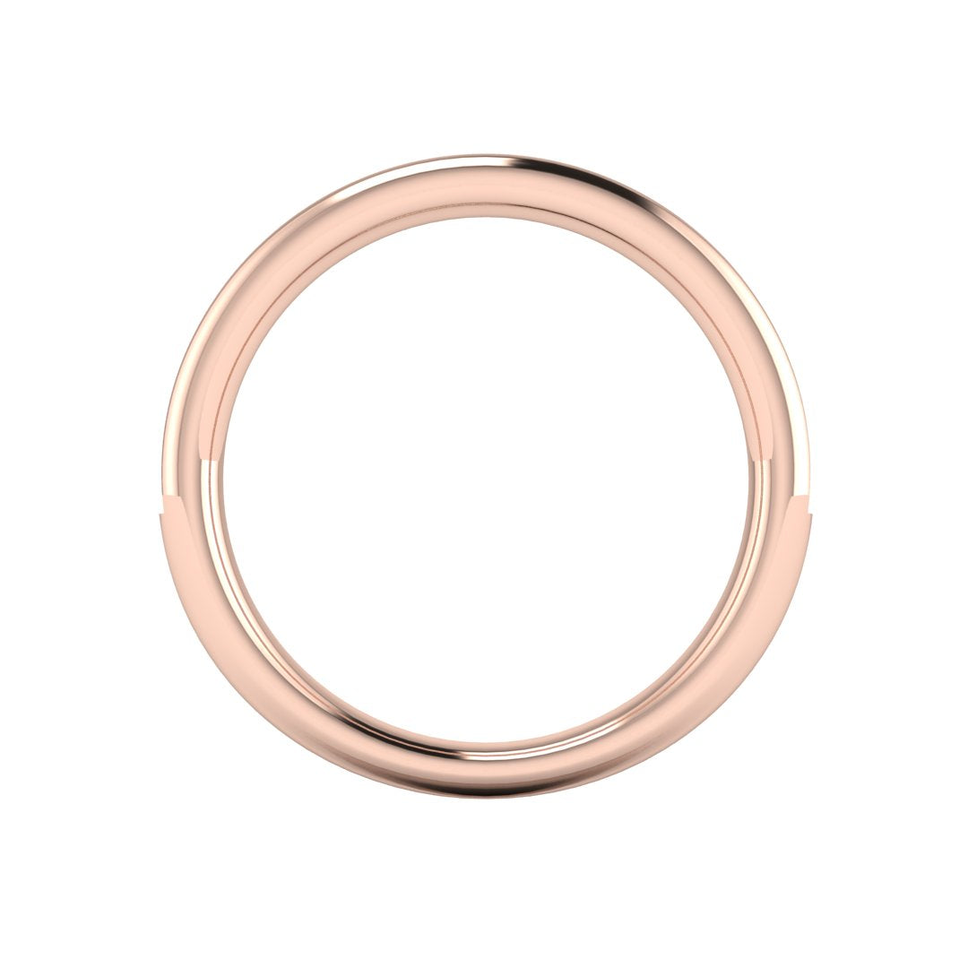 flat view of a rose gold eternity ring or wedding band with round brilliant lab grown diamonds in a channel setting