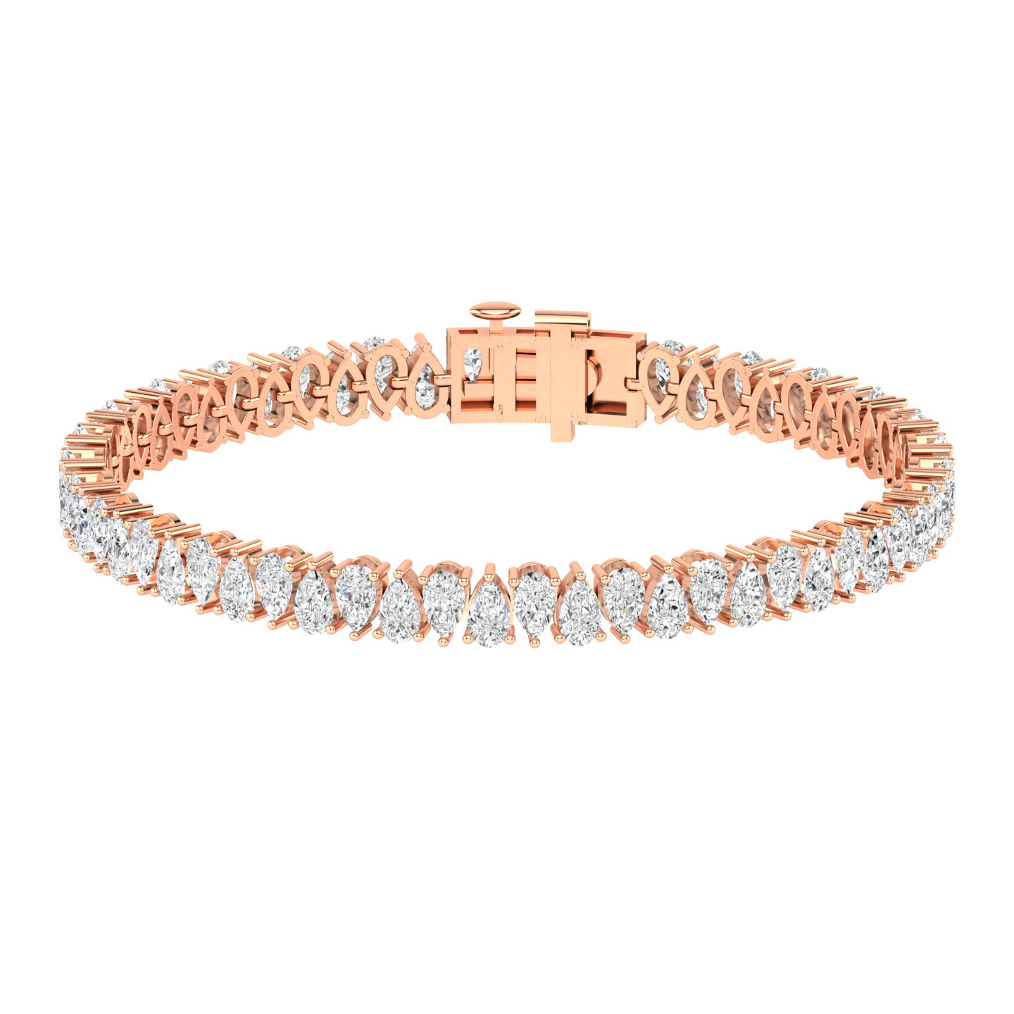 rose gold tennis line bracelet with alternating pear cut shaped ethical & sustainable lab grown diamonds set using prongs