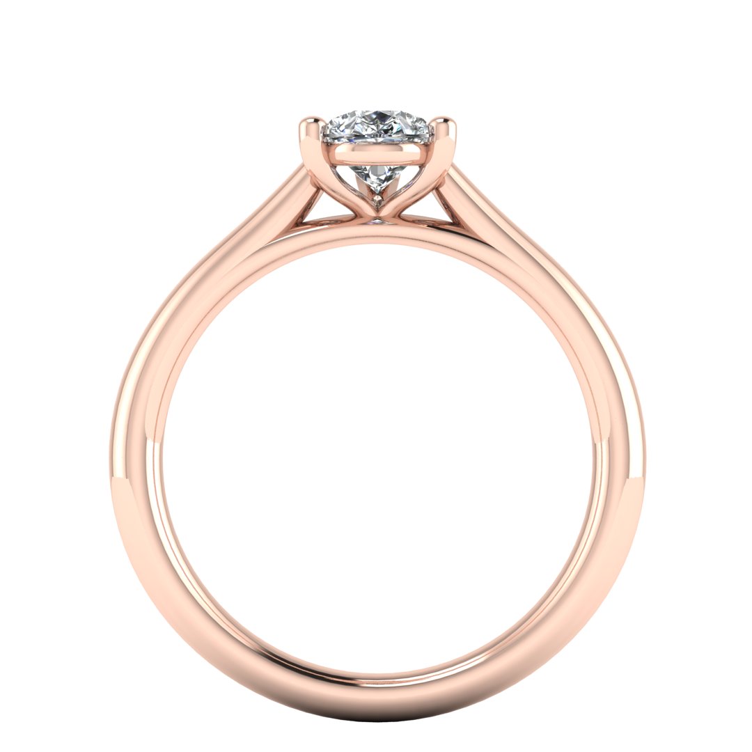flat view of rose gold engagement ring with a pear cut lab grown diamond which is ethical and sustainable