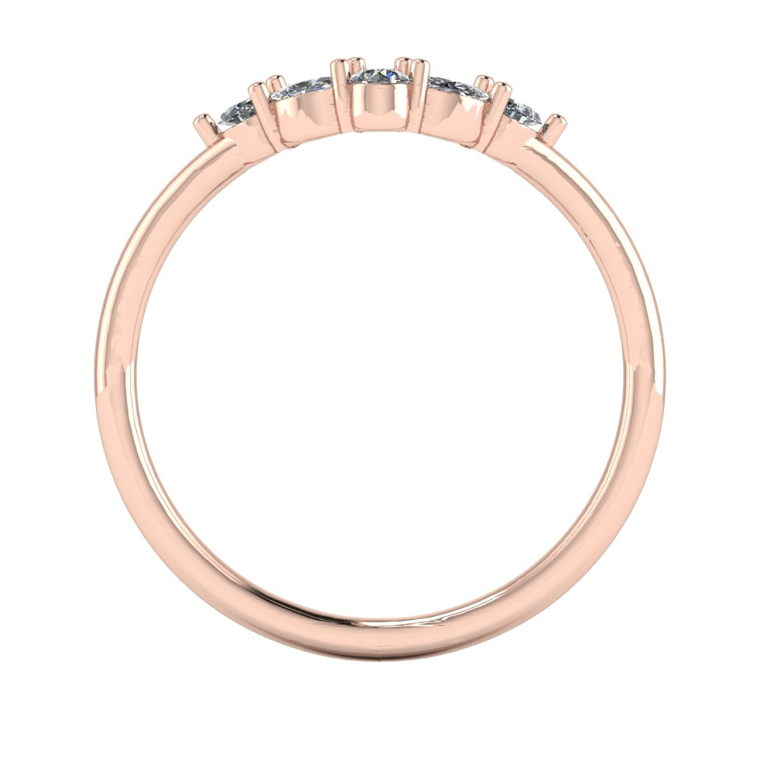 flat view of a rose gold eternity ring or wedding band shaped with pear, oval & round lab grown diamonds