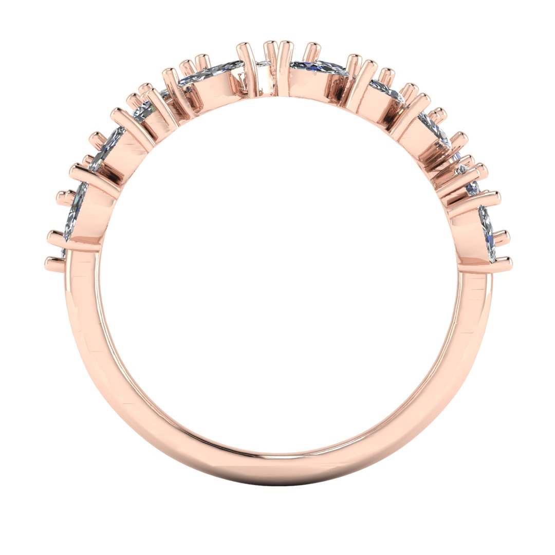 flat view of rose gold eternity ring or wedding band with an open design using marquise cut lab grown diamonds