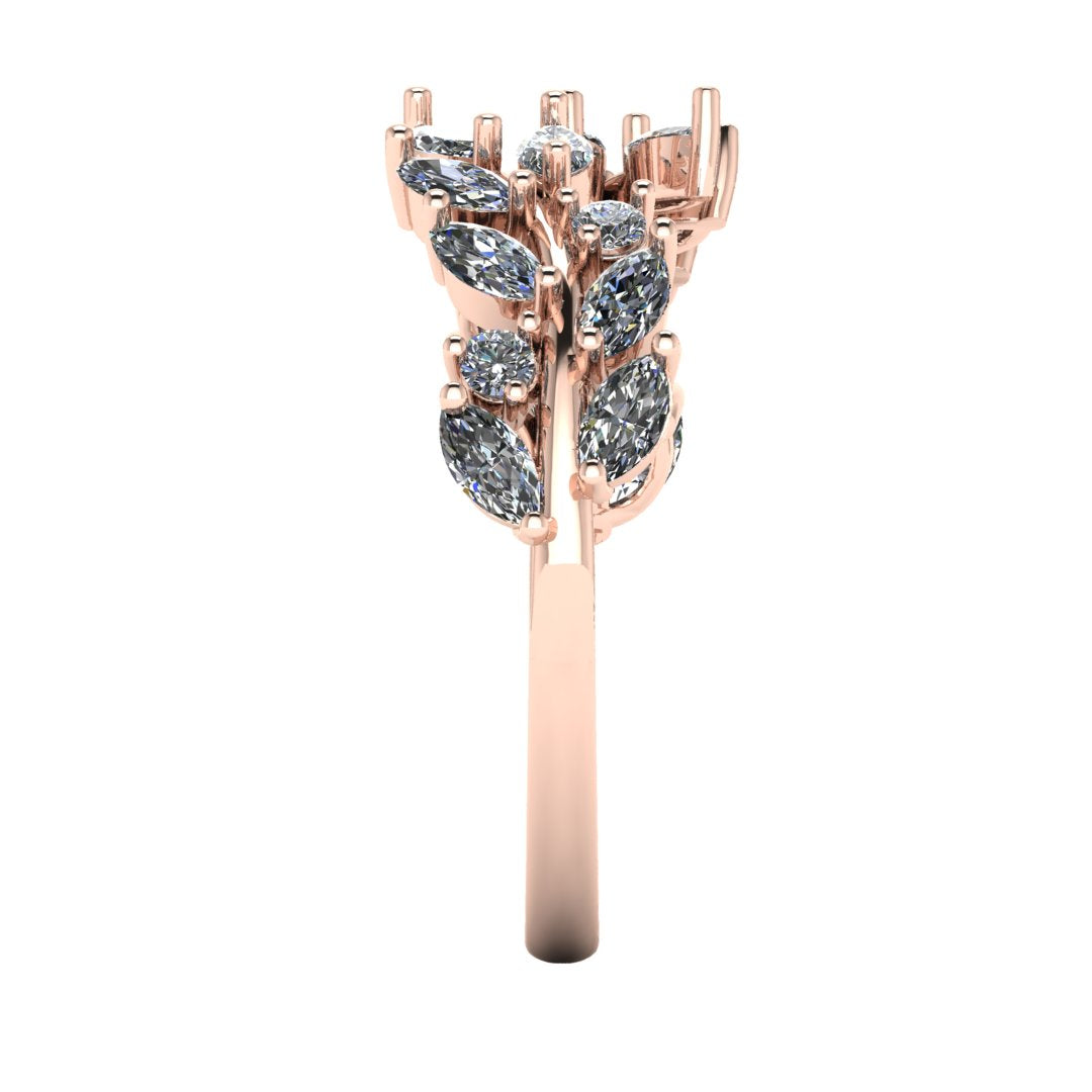 side view of rose gold eternity ring or wedding band with an open design using marquise cut lab grown diamonds