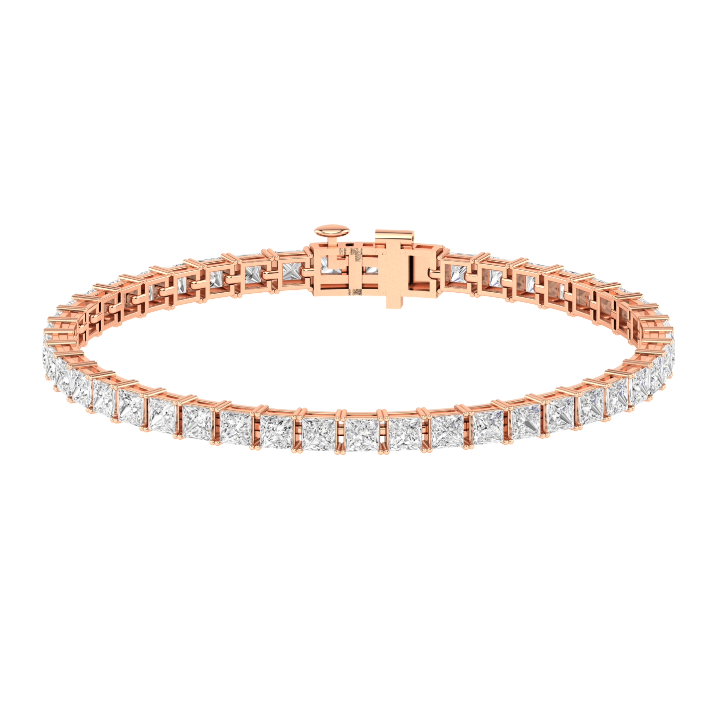 rose gold tennis line bracelet with princess cut ethical & sustainable lab grown diamonds set using prongs