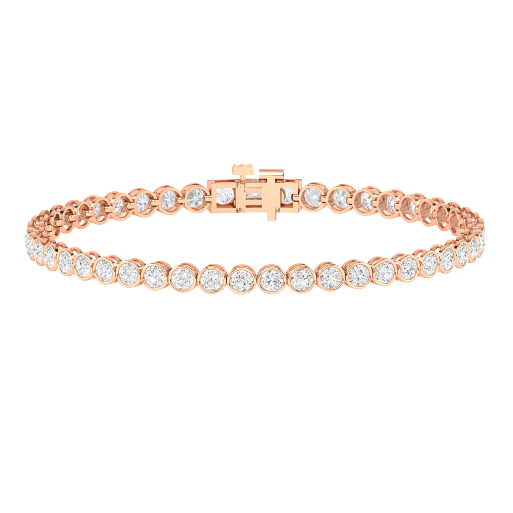 rose gold line tennis bracelet with ethical round brilliant lab made diamonds in a rubover bezel setting