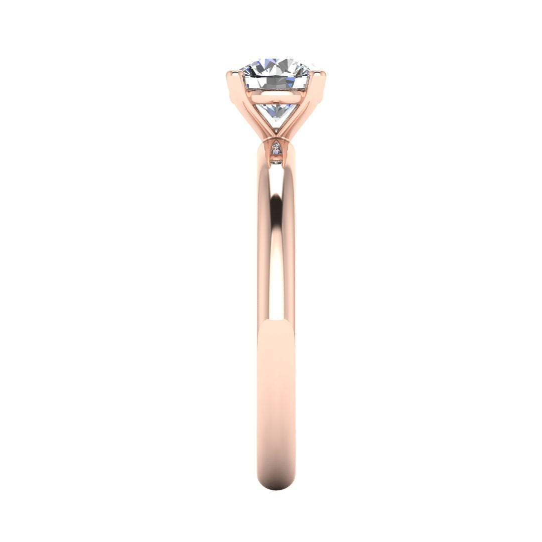 Side view of the Bella lab grown diamond engagement ring in rose gold with a round brilliant centre ethical diamond