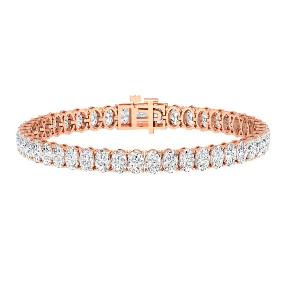 rose gold tennis line bracelet with oval cut ethical & sustainable lab grown diamonds set vertically using prongs