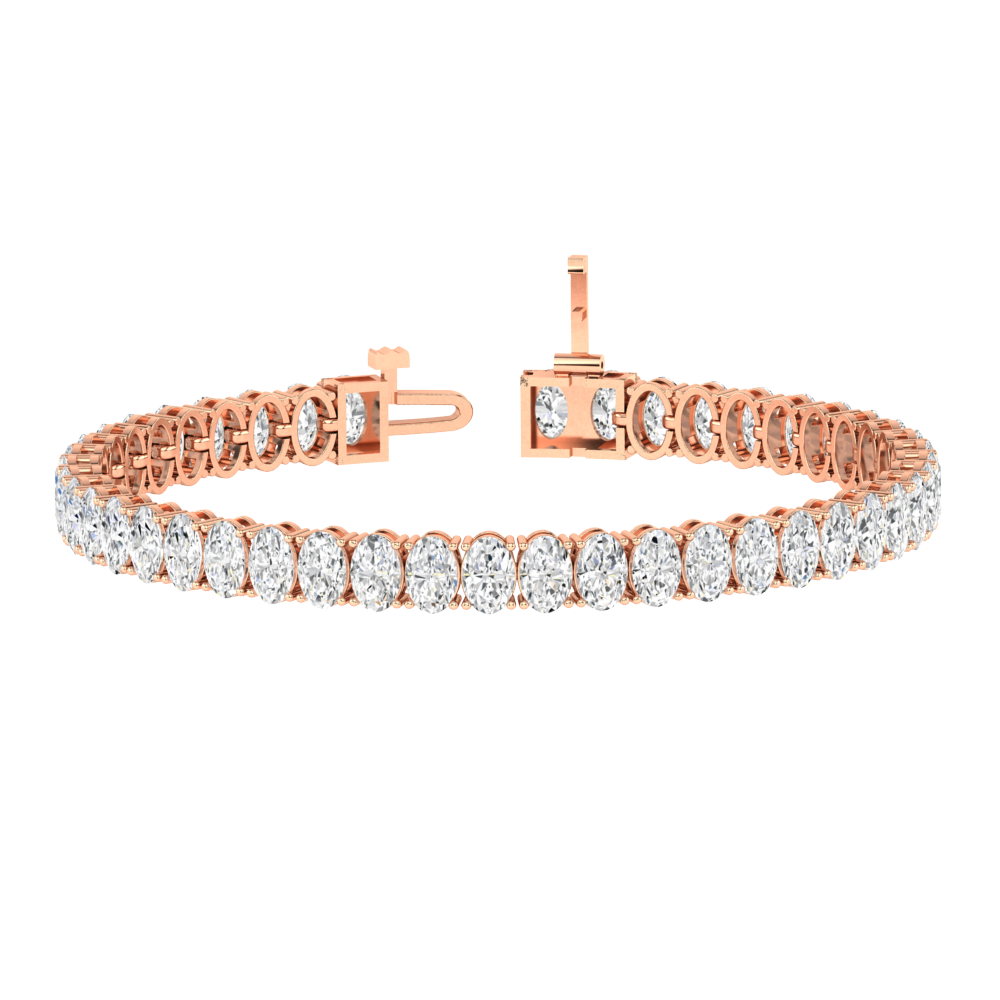 rose gold tennis line bracelet with oval cut ethical & sustainable lab grown diamonds set vertically using prongs