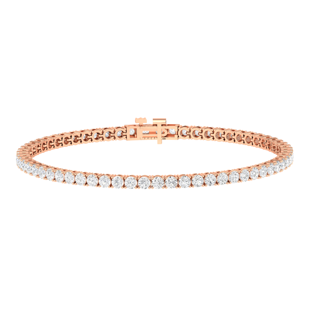 rose gold classic tennis line bracelet with small round brilliant cut ethical & sustainable lab grown diamonds set using prongs
