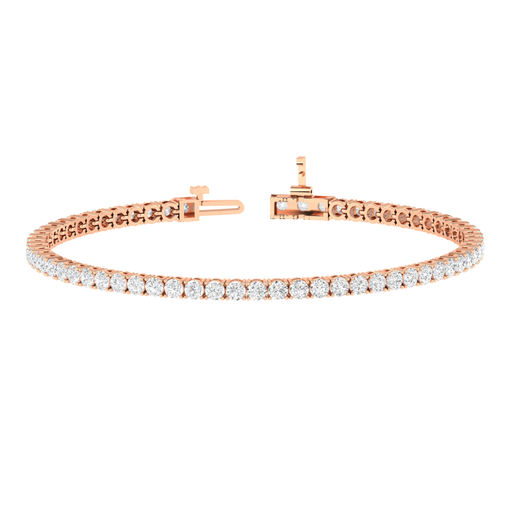 rose gold classic tennis line bracelet with small round brilliant cut ethical & sustainable lab grown diamonds set using prongs