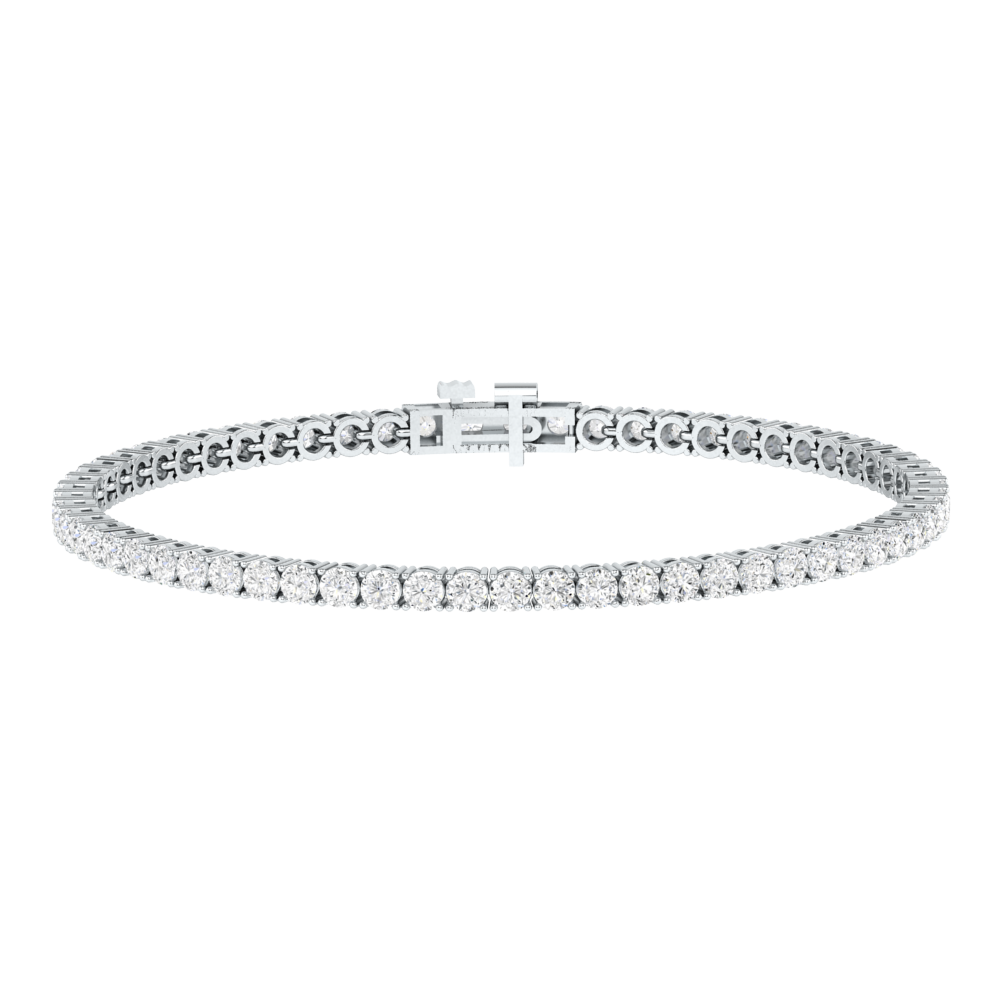 platinum or white gold classic tennis line bracelet with small round brilliant cut ethical & sustainable lab grown diamonds set using prongs