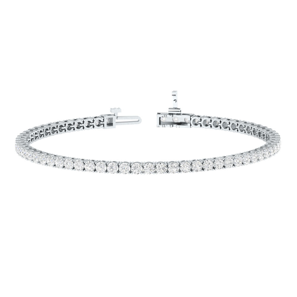 platinum or white gold classic tennis line bracelet with small round brilliant cut ethical & sustainable lab grown diamonds set using prongs