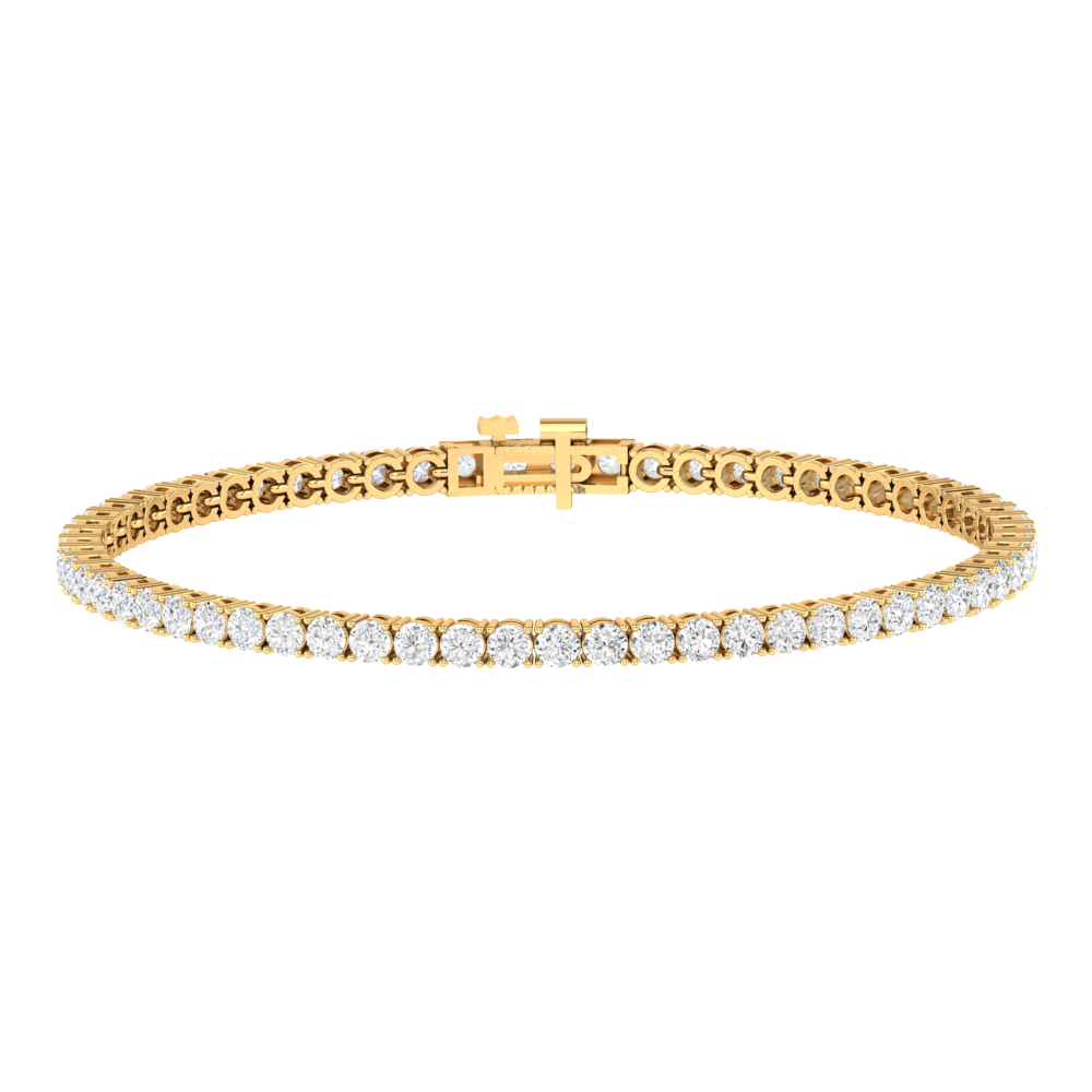 yellow gold classic tennis line bracelet with small round brilliant cut ethical & sustainable lab grown diamonds set using prongs