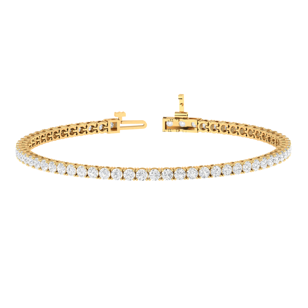yellow gold classic tennis line bracelet with small round brilliant cut ethical & sustainable lab grown diamonds set using prongs