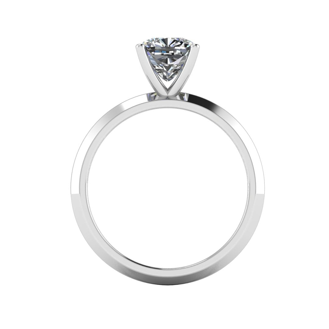 flat view of platinum or white gold engagement ring featuring a cushion cut lab grown diamond in a floating setting with 4 claws