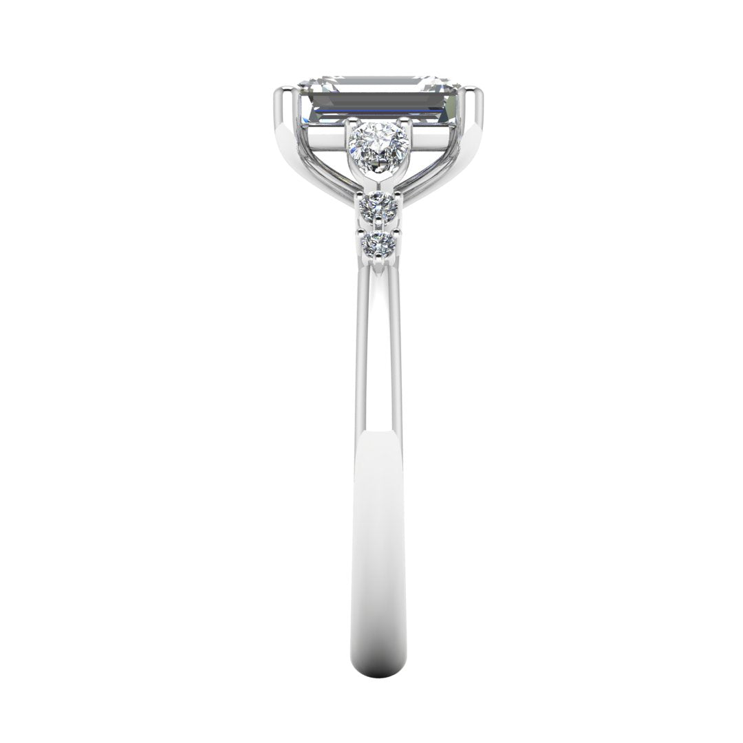 Sarah – Emerald Cut Engagement Ring with Pear & Round Side Stones - Ahimsa London