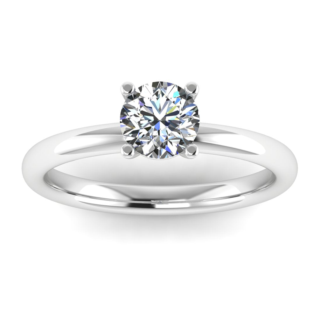 Front view of the Bella lab grown diamond engagement ring in platinum or white gold with a round brilliant centre ethical diamond