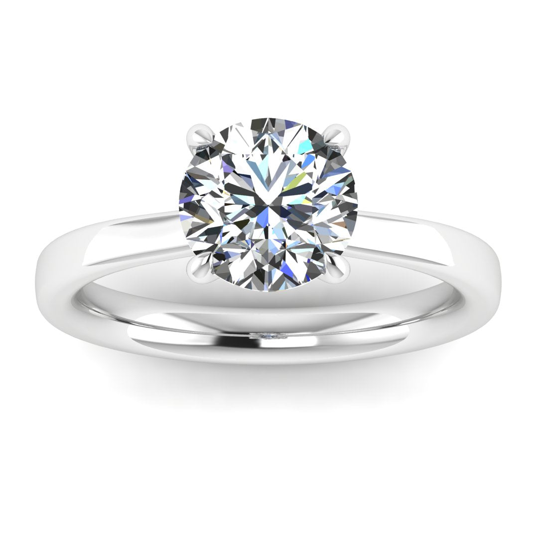 Front view of Helan round brilliant engagement ring with a secret hidden halo in white gold and platinum