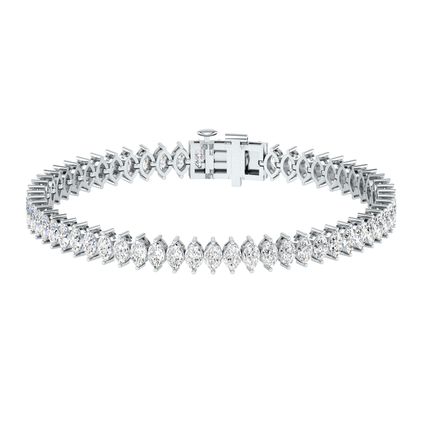 platinum or white gold tennis line bracelet with marquise shaped ethical & sustainable lab grown diamonds set using prongs