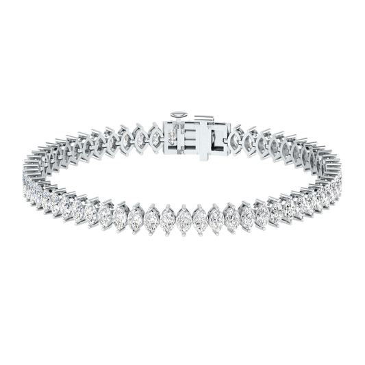 platinum or white gold tennis line bracelet with marquise shaped ethical & sustainable lab grown diamonds set using prongs