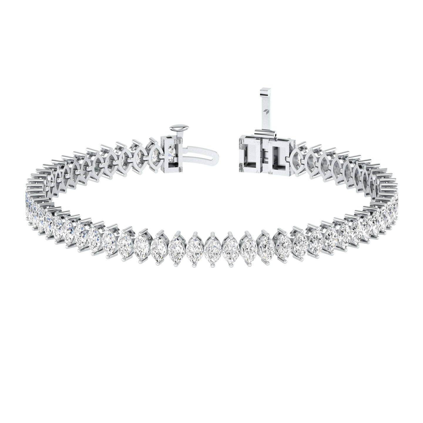 platinum or white gold tennis line bracelet with marquise shaped ethical & sustainable lab grown diamonds set using prongs