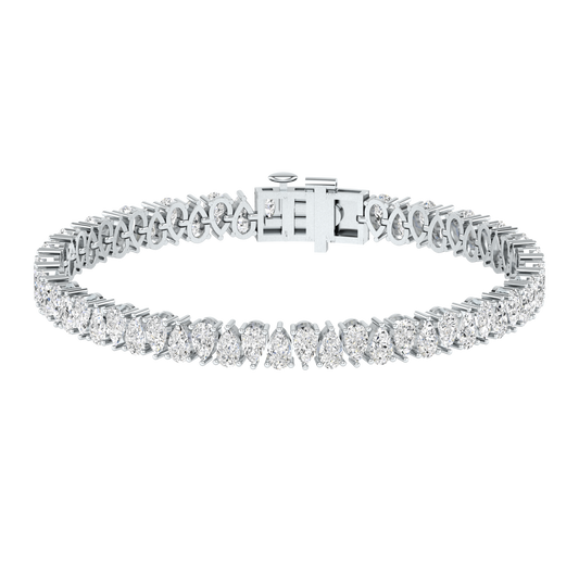 platinum or white gold tennis line bracelet with alternating pear cut shaped ethical & sustainable lab grown diamonds set using prongs