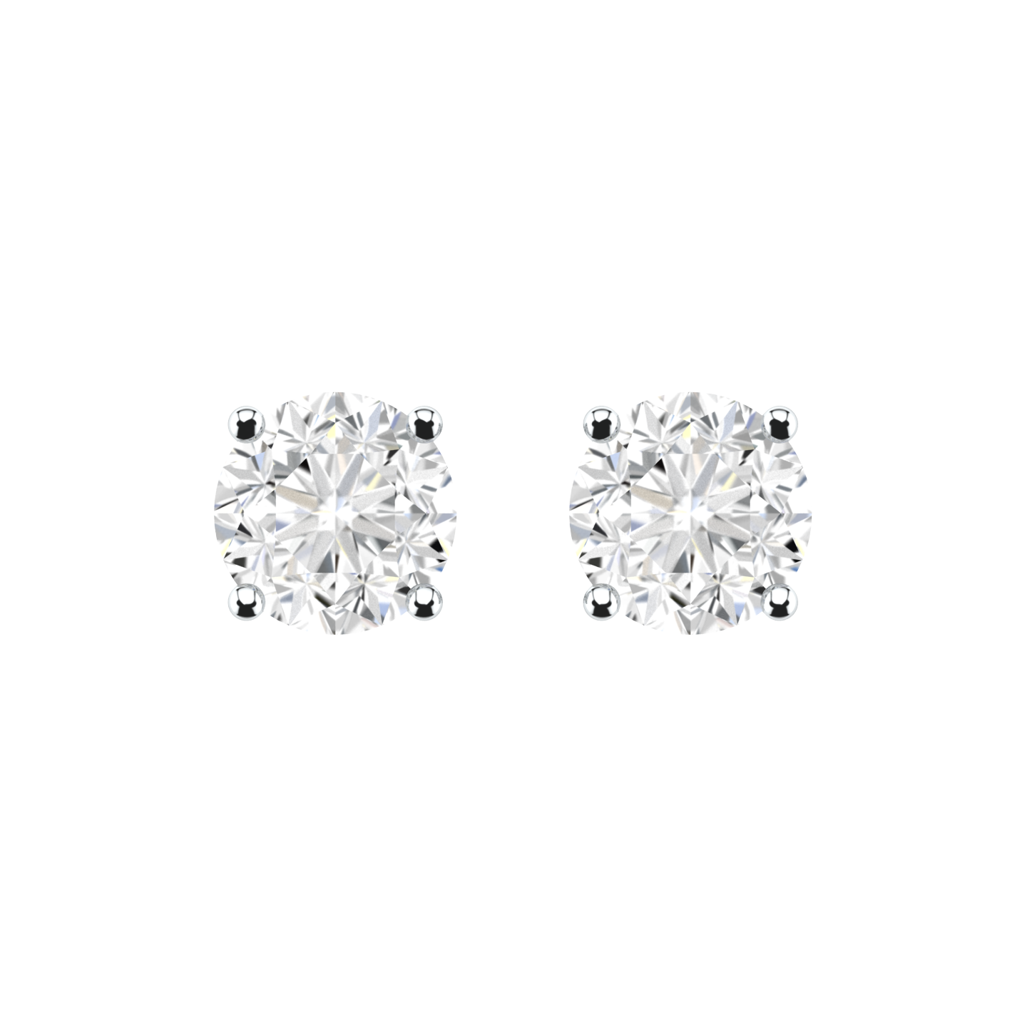 front view of platinum or rose gold stud earrings with round brilliant lab grown diamonds in a martini setting