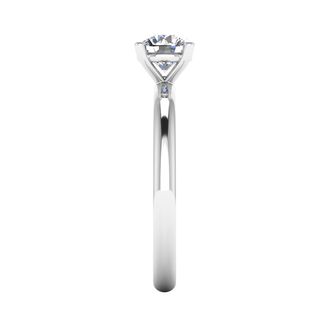 Side view of the Bella lab grown diamond engagement ring in platinum or white gold with a round brilliant centre ethical diamond