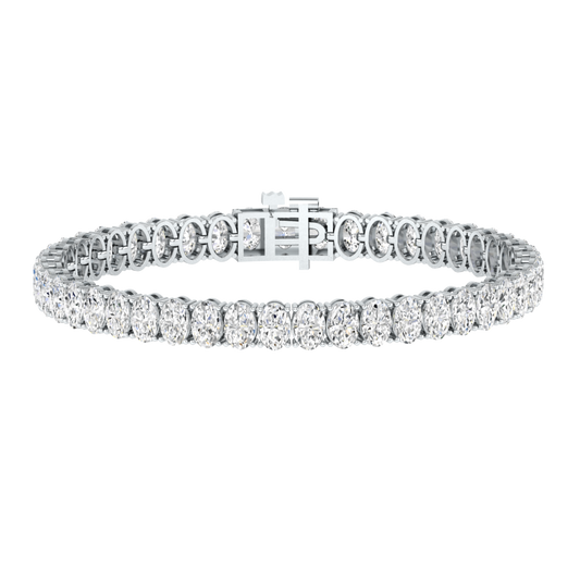 platinum or white gold tennis line bracelet with oval cut ethical & sustainable lab grown diamonds set vertically using prongs