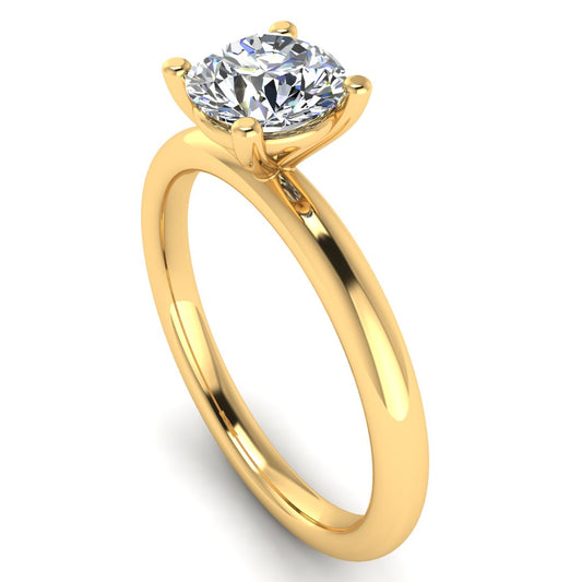 Angled view of the Bella lab grown diamond engagement ring in yellow gold with a round brilliant centre ethical diamond