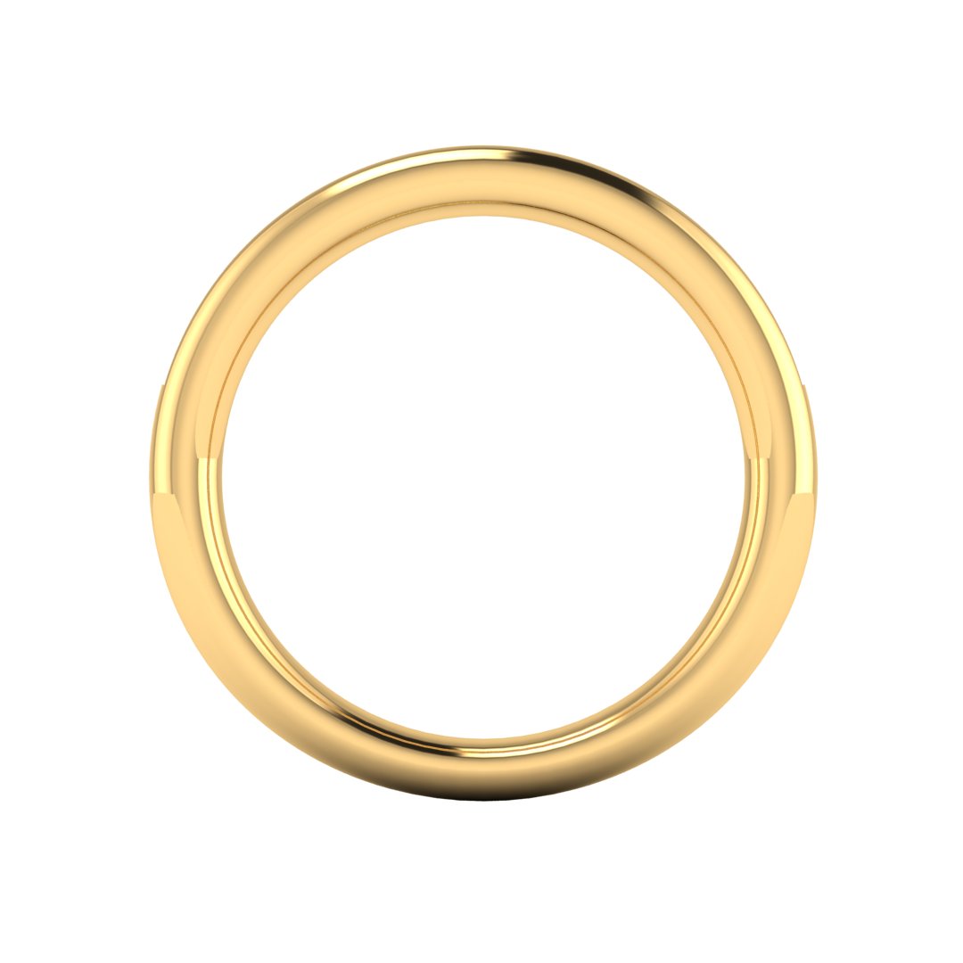 flat view of a yellow gold wedding band with princess and baguette lab-grown diamond in a channel set design