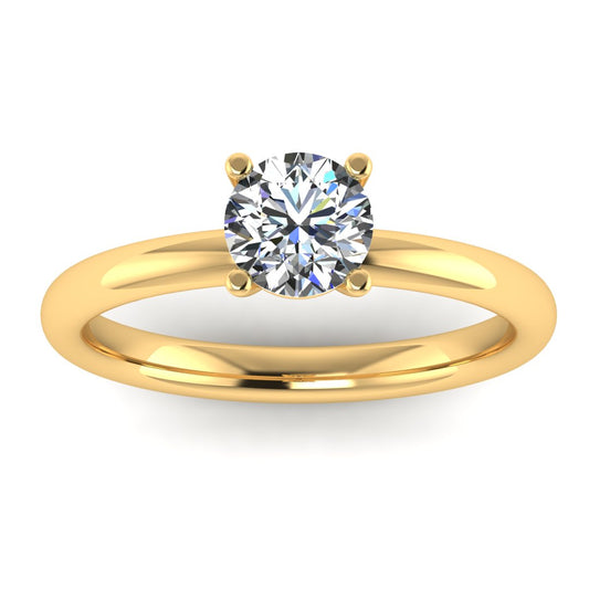 Side view of the Bella lab grown diamond engagement ring in yellow gold with a round brilliant centre ethical diamond