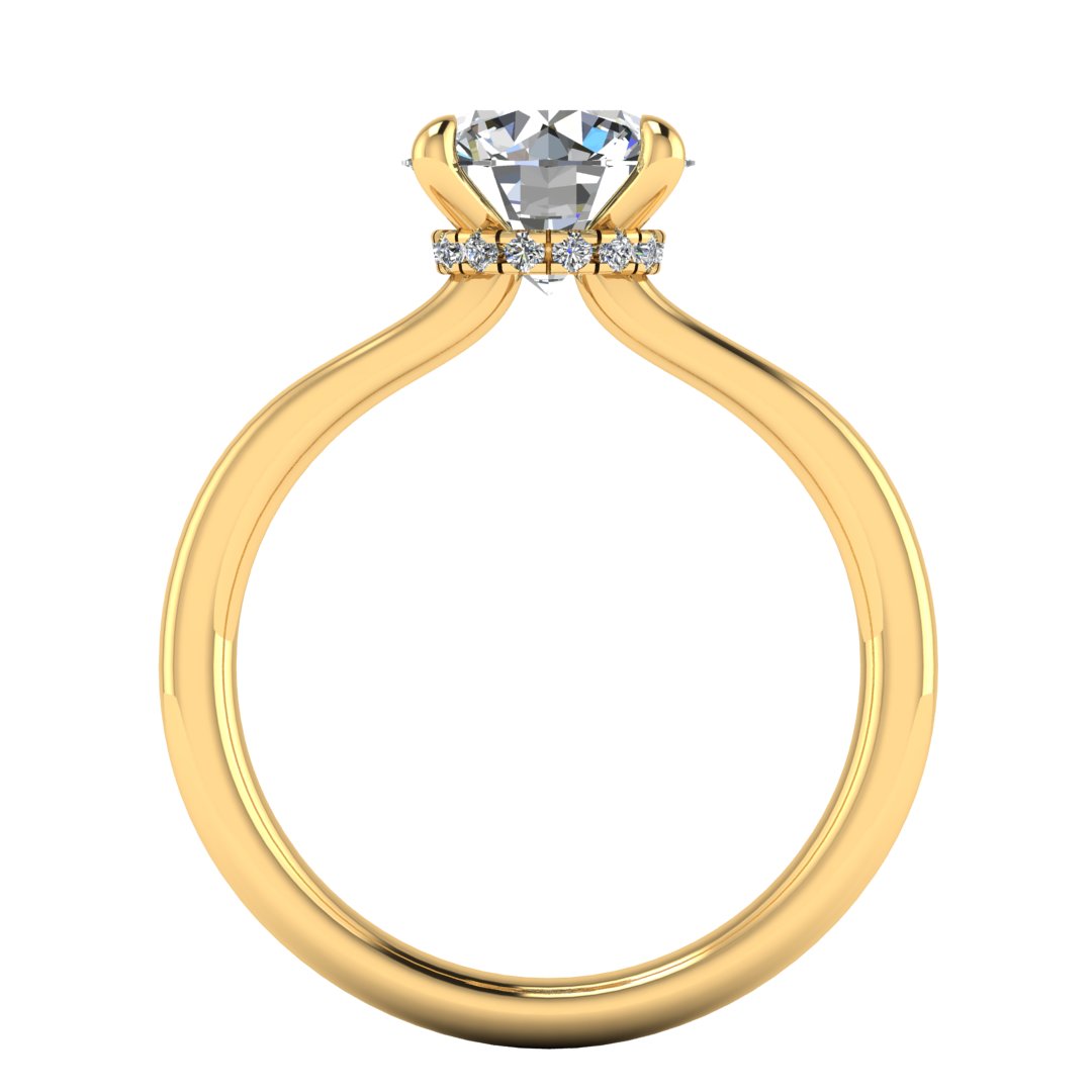 Flat view of Helan round brilliant engagement ring with a secret hidden halo in yellow gold