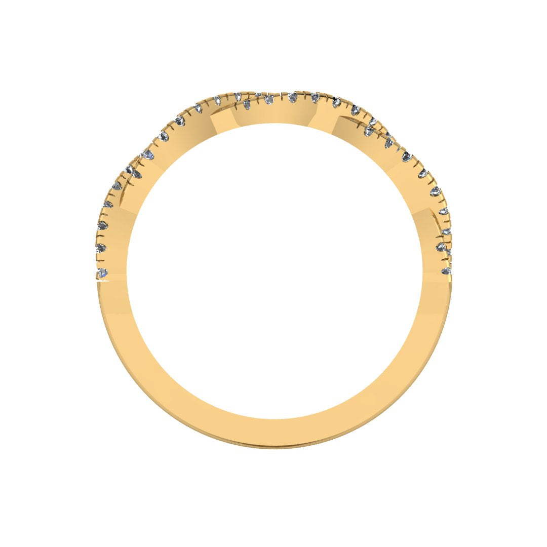 flat view of a twisted double yellow gold wedding band with round brilliant lab-grown diamonds