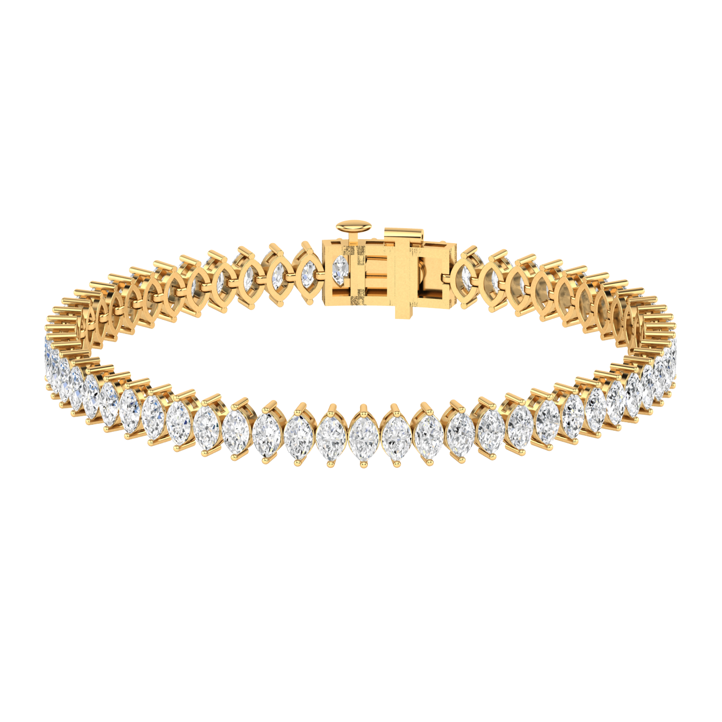 yellow gold tennis line bracelet with marquise shaped ethical & sustainable lab grown diamonds set using prongs