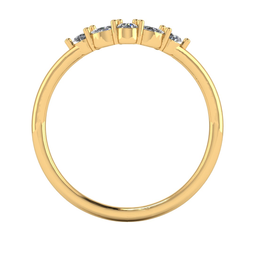flat view of a yellow gold eternity ring or wedding band shaped with pear, oval & round lab grown diamonds